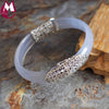 Natural White Chalcedony Women Bangle 100% 925 Sterling Silver Bracelet Punk Hollow Carving Jade Gifts Gemstone Jewelry SB65