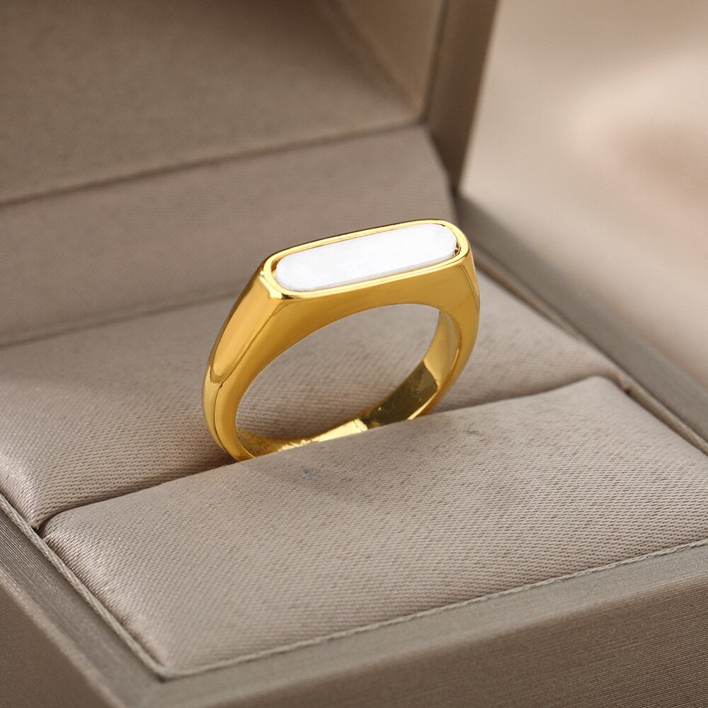 Natural White Shell Ring Rings For Women Stainless Steel Gold Color Geometry Finger Ring 2023 Trend Wedding Jewerly