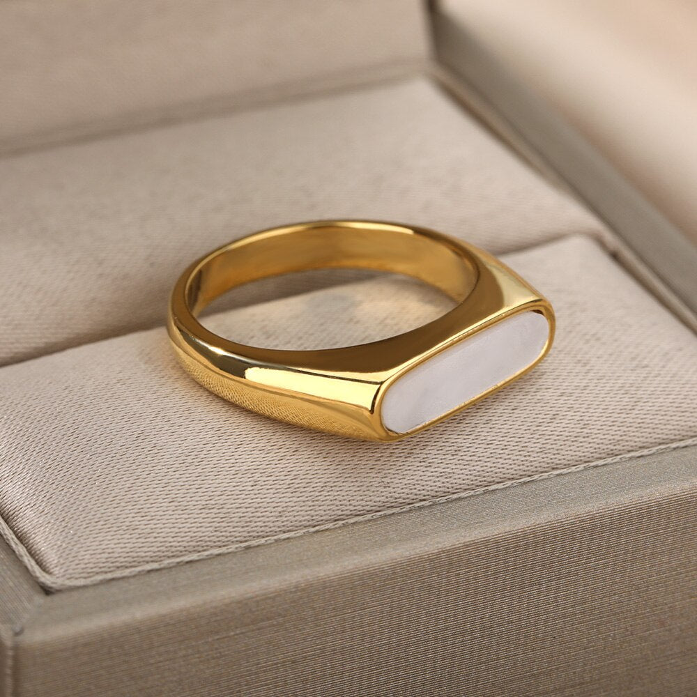 Natural White Shell Ring Rings For Women Stainless Steel Gold Color Geometry Finger Ring 2023 Trend Wedding Jewerly