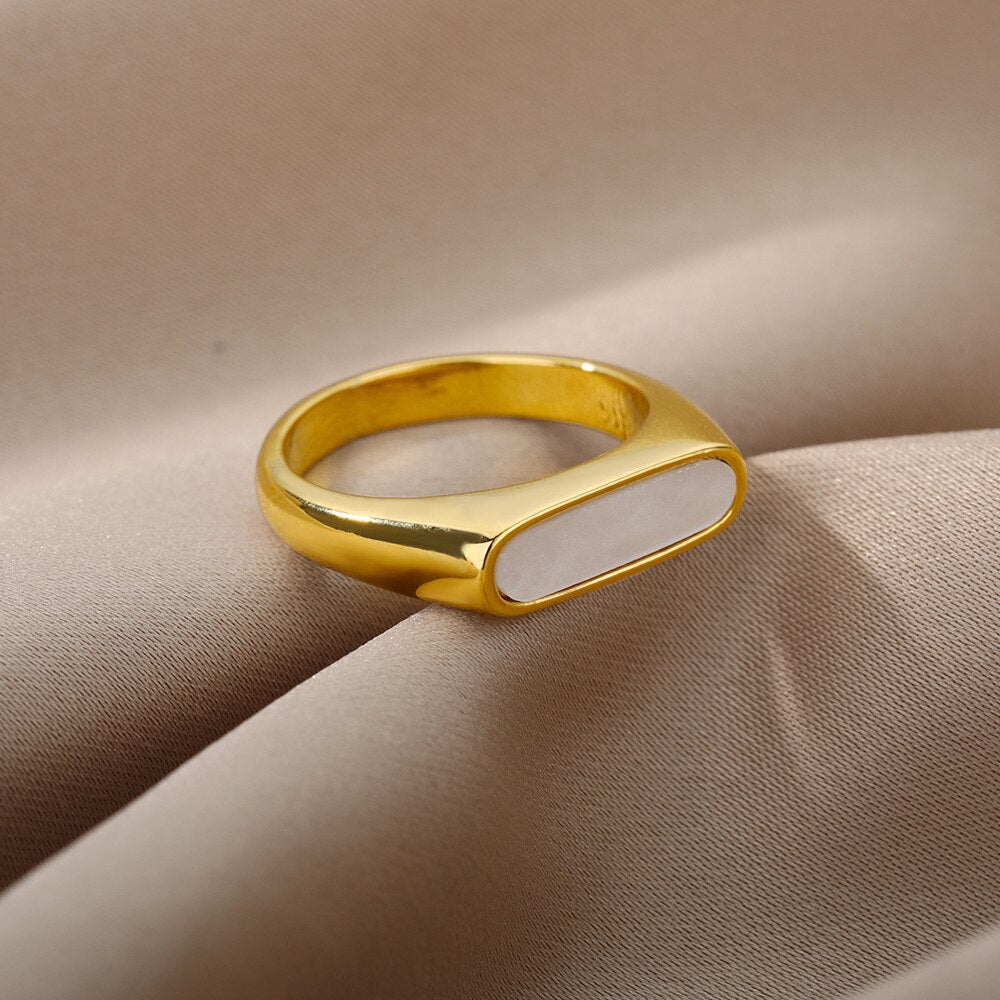 Natural White Shell Ring Rings For Women Stainless Steel Gold Color Geometry Finger Ring 2023 Trend Wedding Jewerly