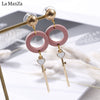 Natural Wood Drop Earrings for Women Ethnic Fashion Statement Pink Circle Metal Strip Key Dangle Earring Girls Jewelry Gift