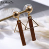 Natural Wood Drop Earrings for Women Fashion Statement Golden Geometric Strips Dangle Earring Ear Korean Girls Jewelry Gift