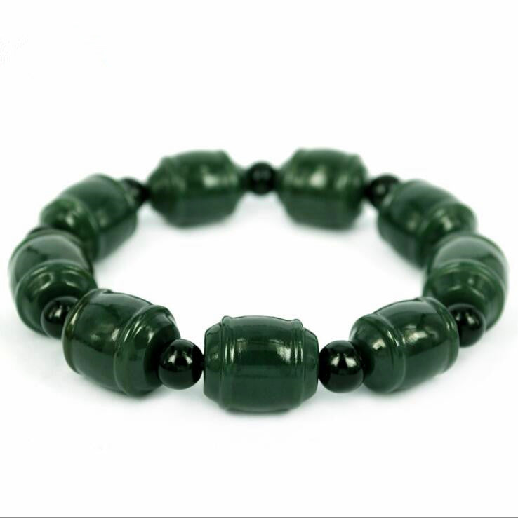 Natural XinJiang hetian jade QingYu Guanyin head catenary hand strings stone Lucky Stretch Elastic Bracelet Fashion Jewelry