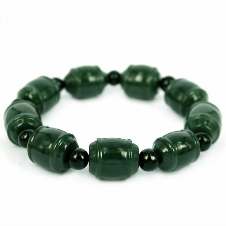 Natural XinJiang hetian jade QingYu Hand catenary hand strings stone Lucky Stretch Elastic Bracelet Fashion Jewelry