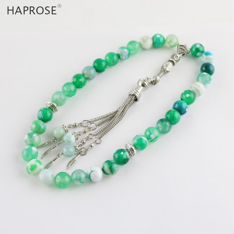 Natural agate Islamic Tasbih Allah Rosary Muslim bracelets 33 beads 6-10mm Striped agate stone tesbih Bracelet