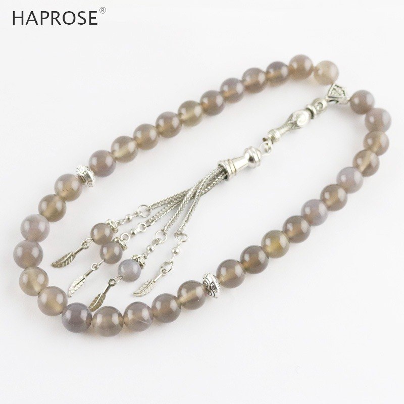 Natural agate Islamic Tasbih Allah Rosary Muslim bracelets 33 beads 6-10mm gr agate stone tesbih Bracelet