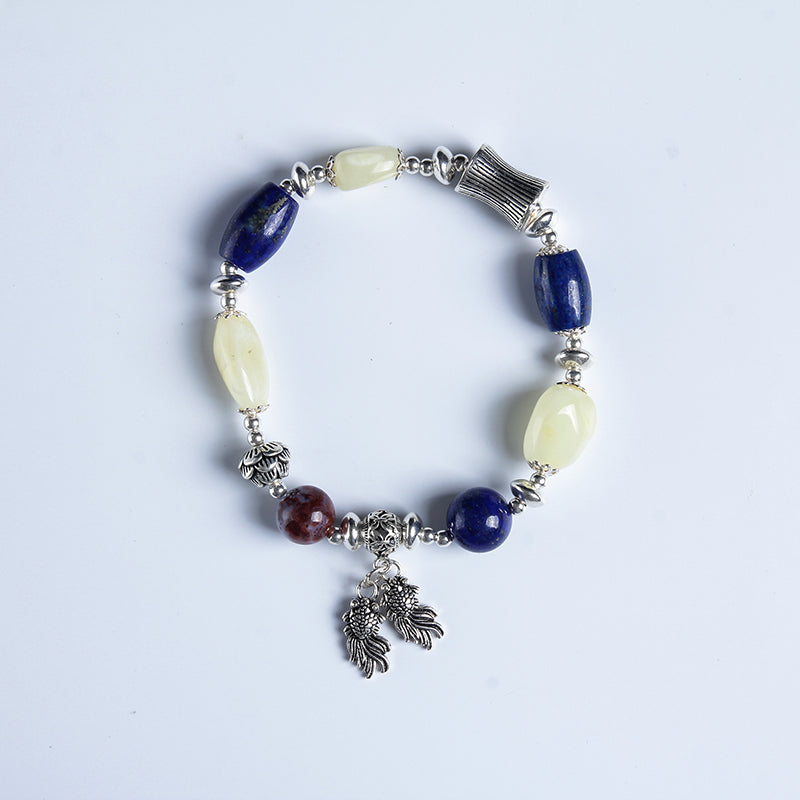 Natural amber beeswax multi-treasure hand string bracelet 999 sterling silver drop pendant lady genuine noble grade special