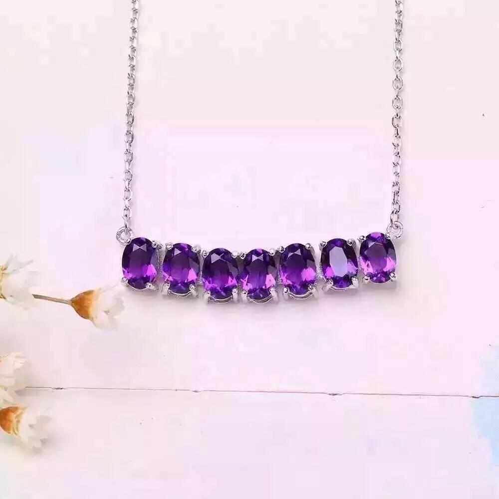 Natural amethyst Necklace natural crystal Pendant Necklace S925 silver trendy Elegant arrangement women party fine Jewelry