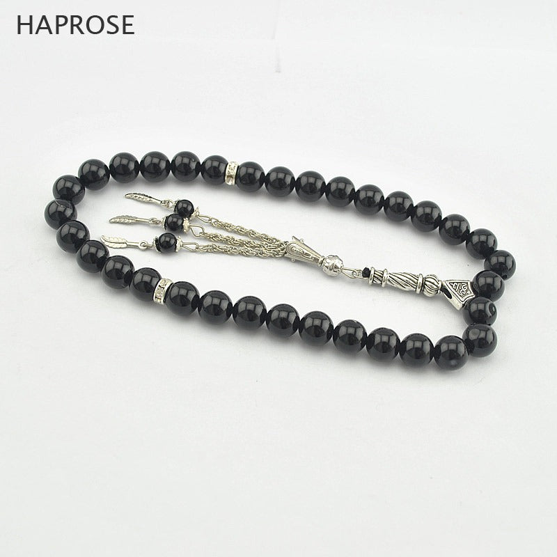 Natural black agate Tesbih 33 Bracelet red Beads Stone round Shape 10mm Prayer beads Tasbih Allah rosary prayer Free shipping