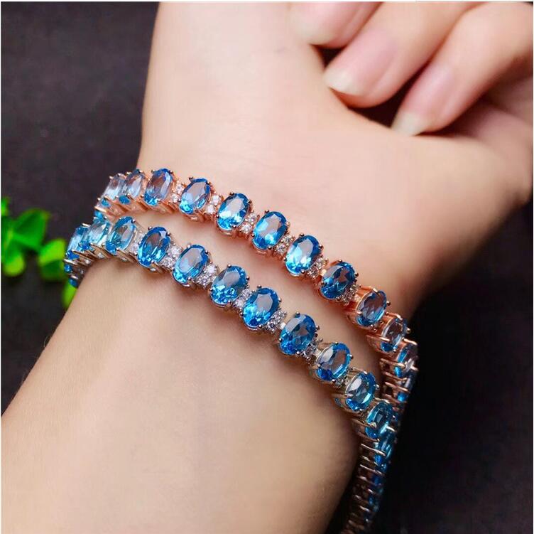 Natural blue chain bracelet Free shipping Real and natural blue topaz Fine jewelry