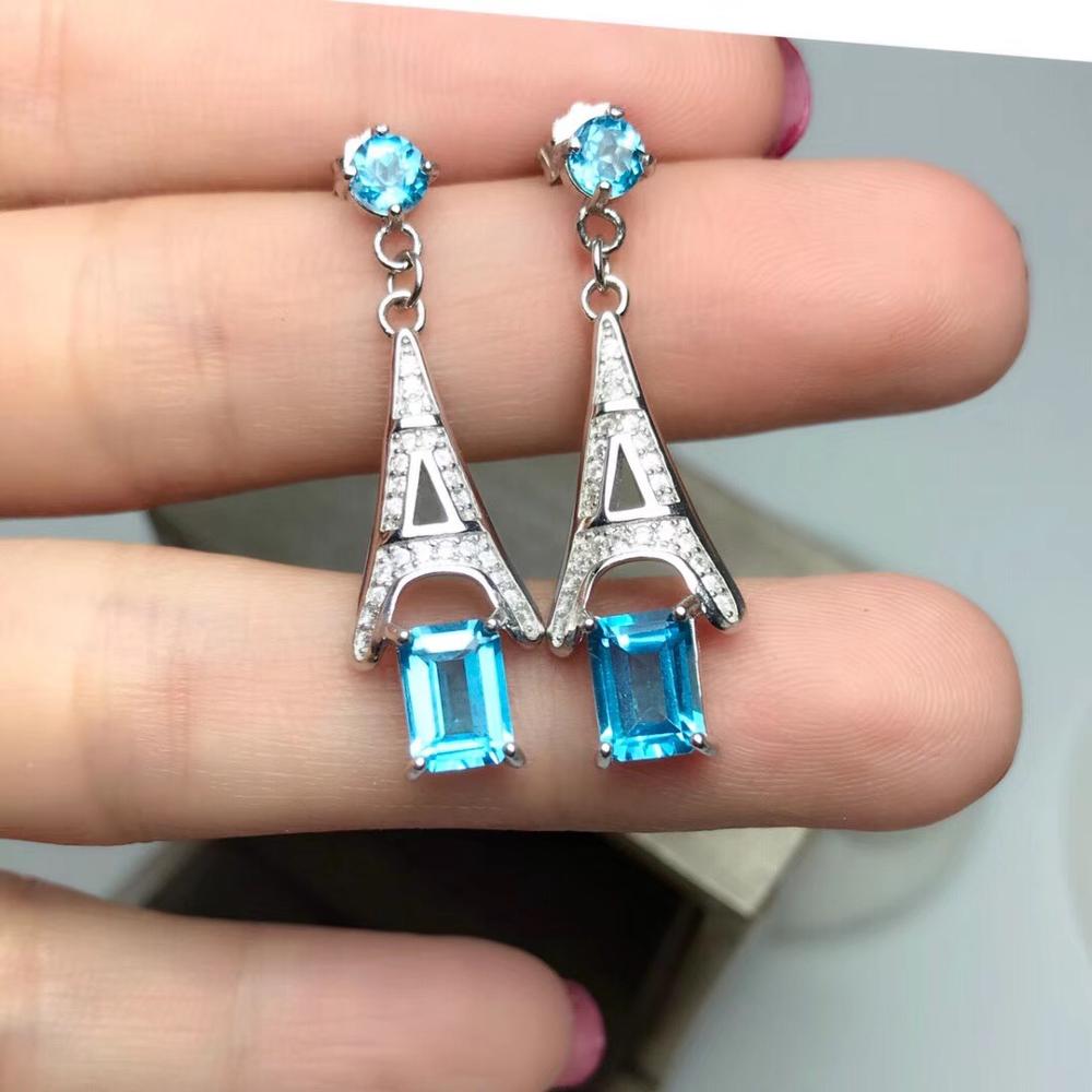 Natural blue topaz earring in 925 sterling silver simple flower earring for women as anniversary birthd valentines gift