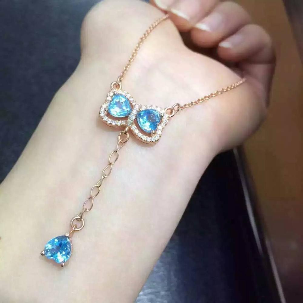 Natural blue topaz stone Necklace natural gemstone Pendant Necklace S925 silver trendy Personality Tassel long women Jewelry