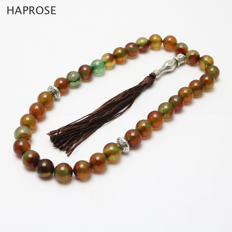 Natural brown agate tassel bracelet rosary Islamic Muslim Tasbin Allah Pendant Agate Tassel Christmas present