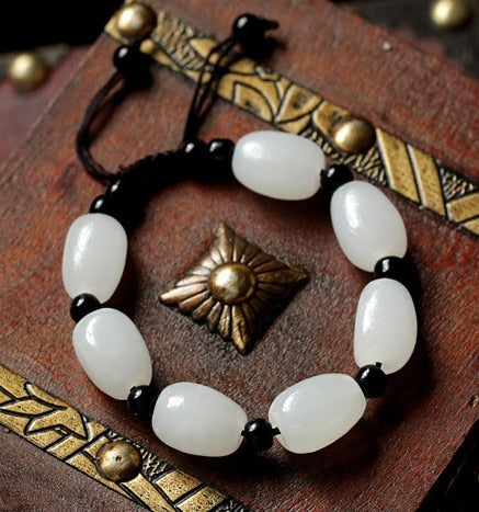 Natural calcite White jade bangle cuff bracelets Beads bucket of Gem Stone Lucky Stretch Elastic Bracelet Fashion Jewelry