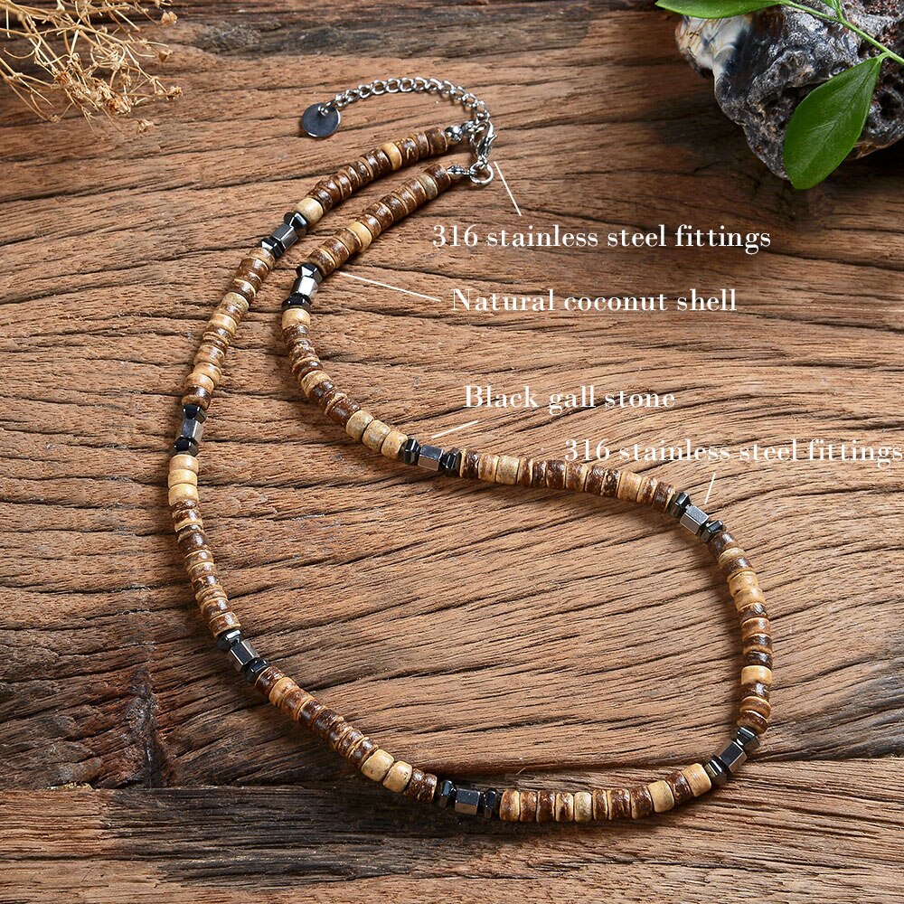 Natural coconut shell turquoise spacer beads surfer necklace fashion tribal jewelry for men and women