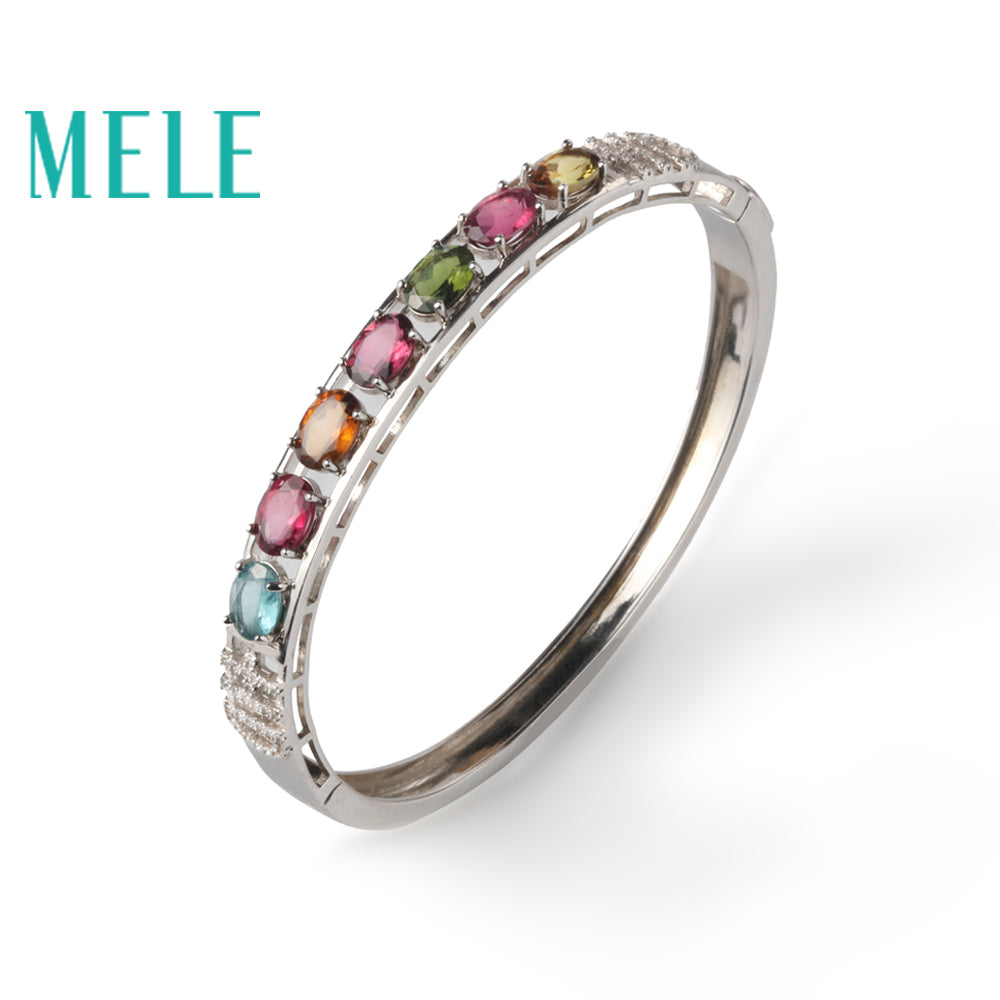 Natural colorful tourmaline bracelet for women and girl,5mmX7mm gemstone jewelry wiht 925 silver,fashion and simple