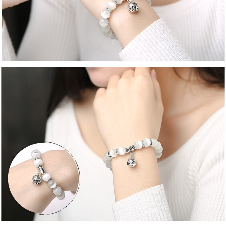 Natural crystal cat eye stone beaded bracelet single-ring transfer ball retro women's hand ornament Yiwu jewelry