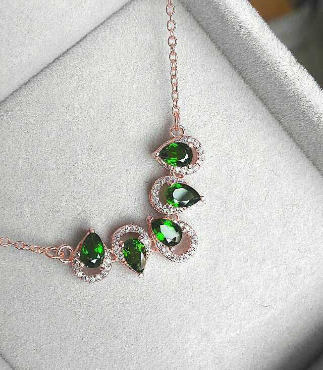 Natural diopside Necklace Natural tourmaline Pendant Necklace 925 sliver trendy water drop women Girl party gift fine Jewelry