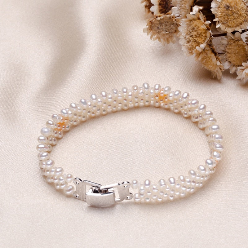 Natural Handmade Exquisite pearl bracelet women jewelry Multicolor pearl bracelet 925 silver jewelry wedding gift