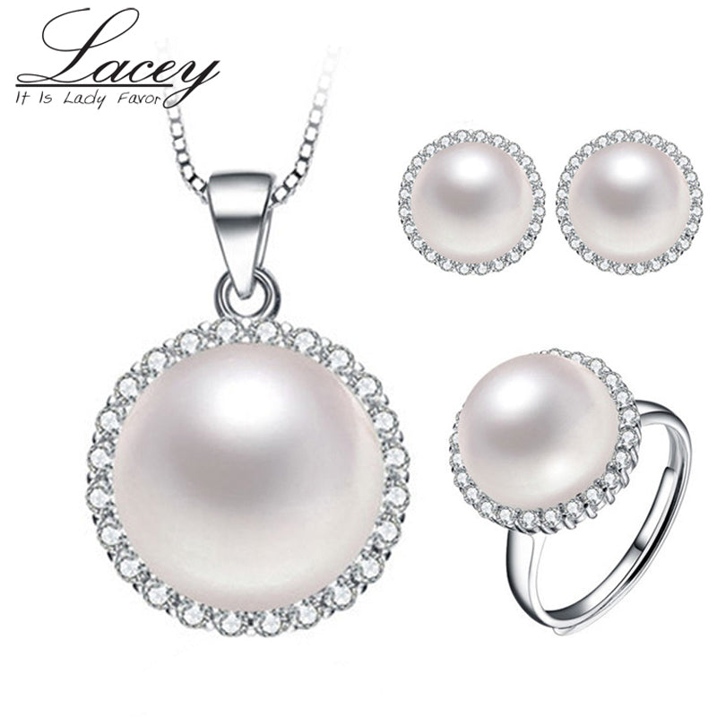 Natural peal jewelry set, pearl pendant earrings ring bride wedding jewelry sets for women conjuntos joyas de perlas