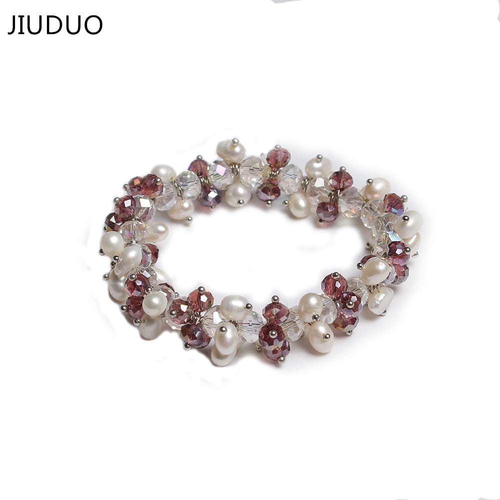 Natural pearl crystal bracelet female ring green chalcedony hand chain accessories simple Korean gift authentic