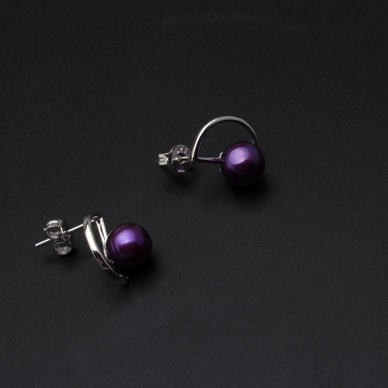 Natural pearl earrings for women,customized colorful round pearl earrings 925 silver for christmas gift