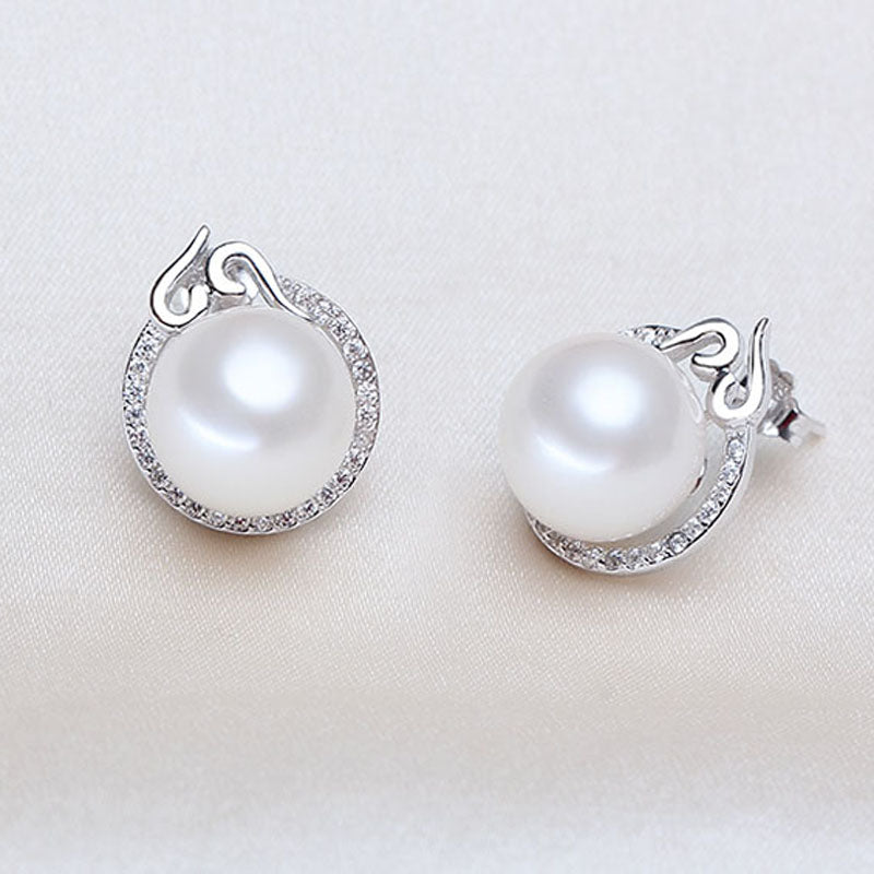 Natural pearl earrings silver 925 for women,white pearl stud earrings mother of pearl jewelry wife birthd gifts