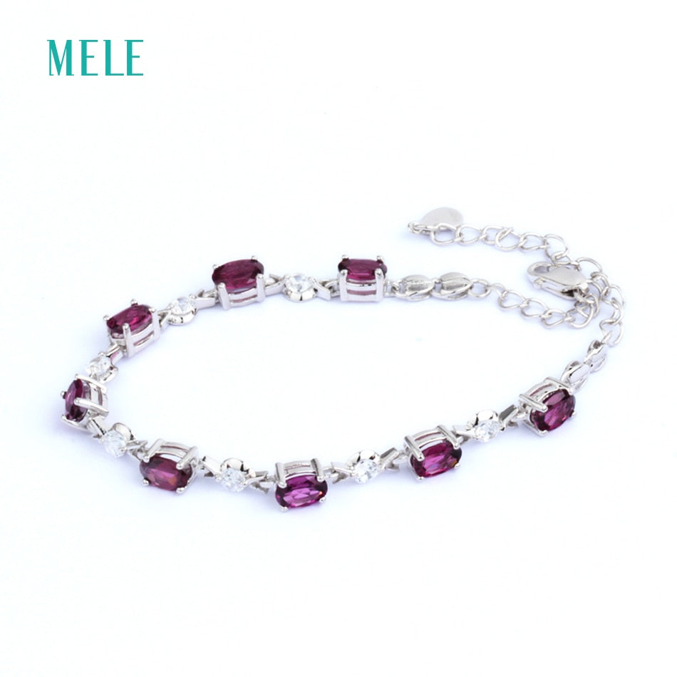 Natural garnet, blue topaz, amethyst silver bracelet, 8 pieces of oval 4mm*6mm , beautiful color and fashion design