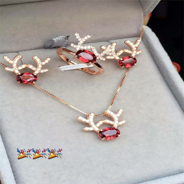 Natural garnet set 925 sterling silver   jewelry small gift natural gemstone