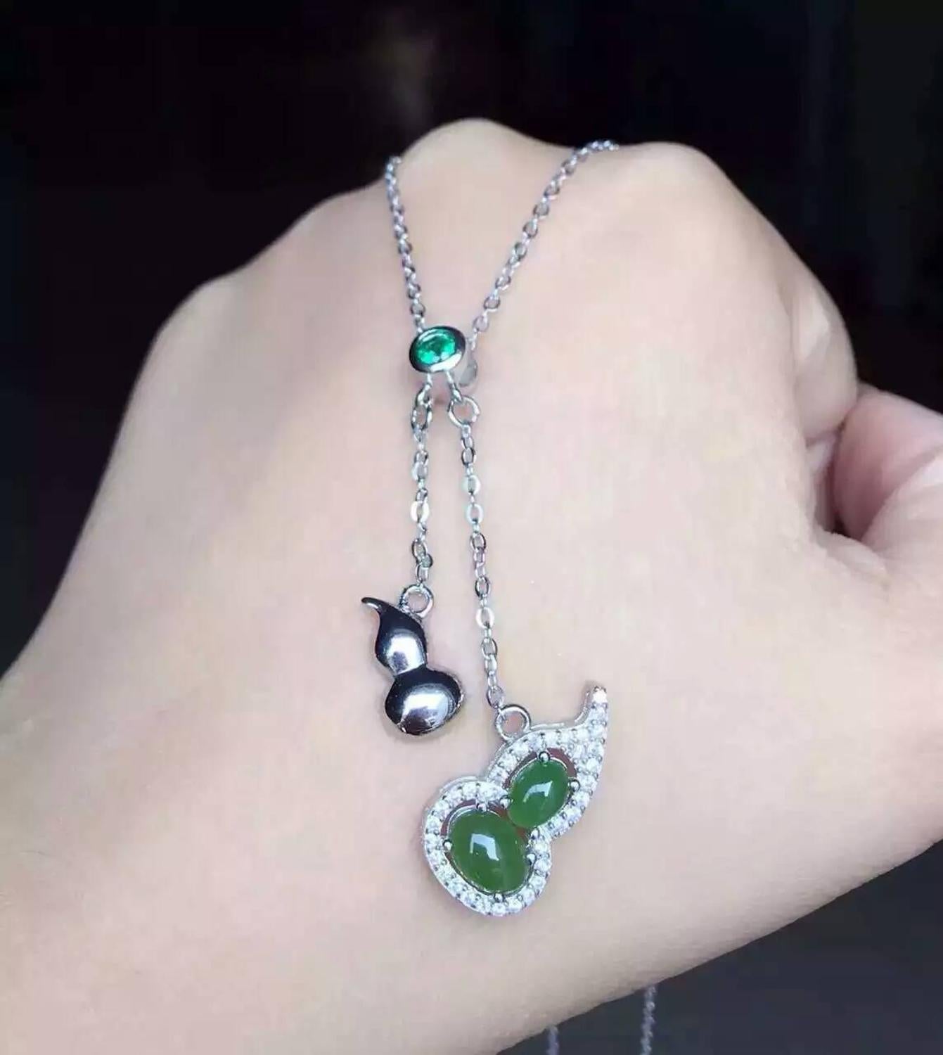 Natural green jasper Necklace natural gemstone Pendant Necklace S925 silver trendy Elegant gourd party fine party fine Jewelry