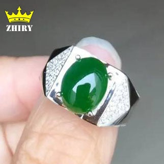 Natural green jasper men ring Genuine solid 925 sterling silver man gems rings stone fine jewelry