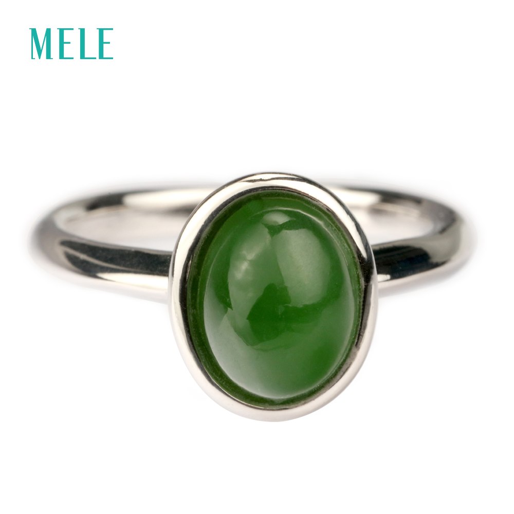 Natural green jasper silver ring, oval 7mm*9mm, deep green color , concise style, popular and fashion jewelry