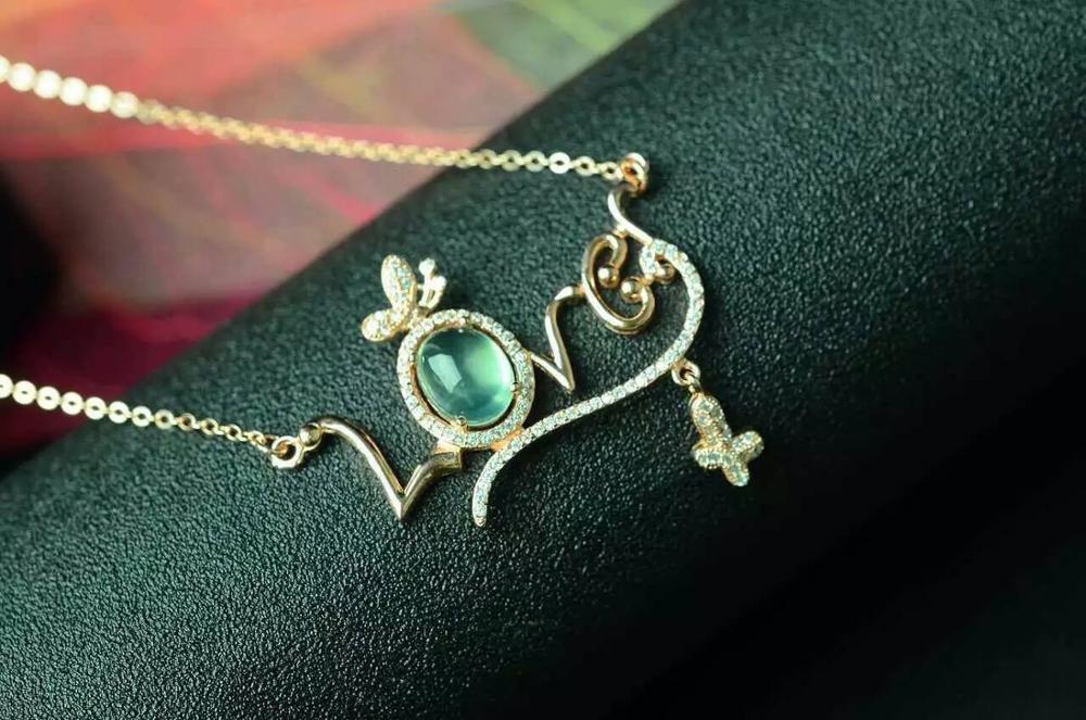Natural green prehnite stone Necklace natural gemstone Pendant Necklace S925 silver Fashion Elegant romantic love fine Jewelry