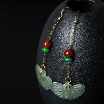 Natural hetian jade Emerald Garnet 14K gold earrings ethnic new design elegant noble drop earrings for women charms jewelry gift