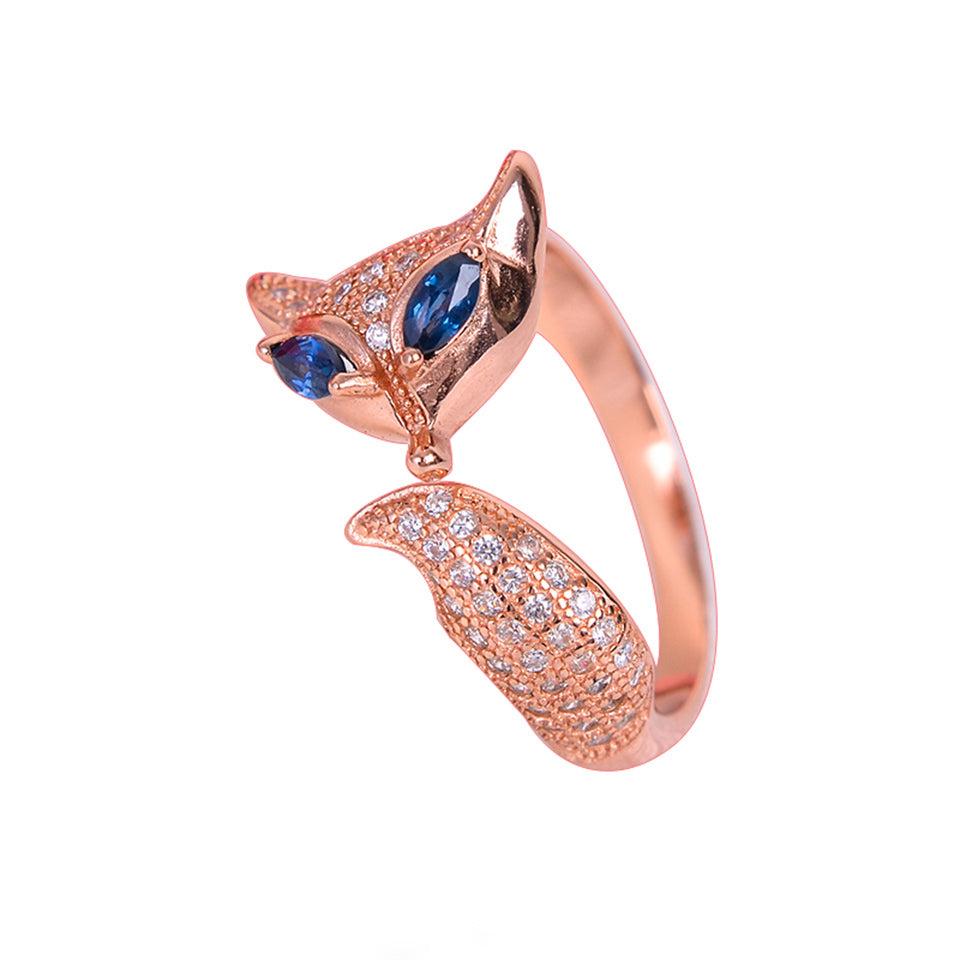 Natural is not optimized without heat treatment Chinese Sapphire inlaid 925 Silver Deluxe small fox ring, support custom