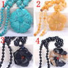 Natural jade necklace Women flower pendant Hand Carved Crystal Sweater chain 48cm Gift Fringe tassel With beads Ethnic Jewelry