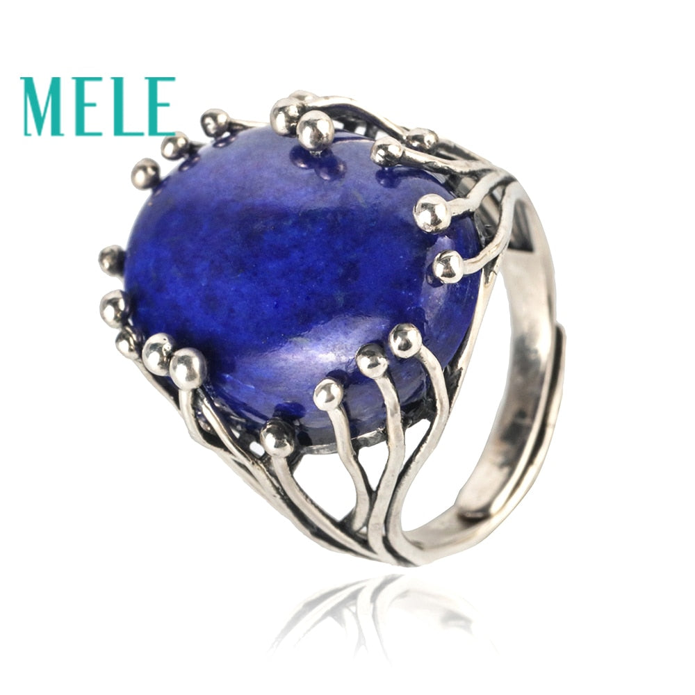 Natural lapis lazuli rings for women and man,15X20mm deep blue big oval cut,925 sterling silver gemstone fine jewelry