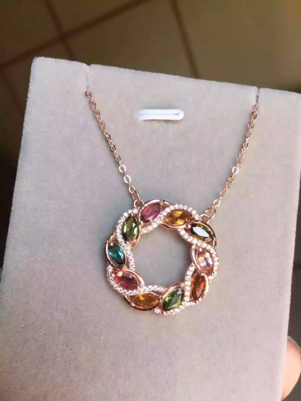 Natural multicolor tourmaline Necklace natural gemstone Pendant Necklace S925 silver Fashion Elegant Circle fire wheel Jewelry