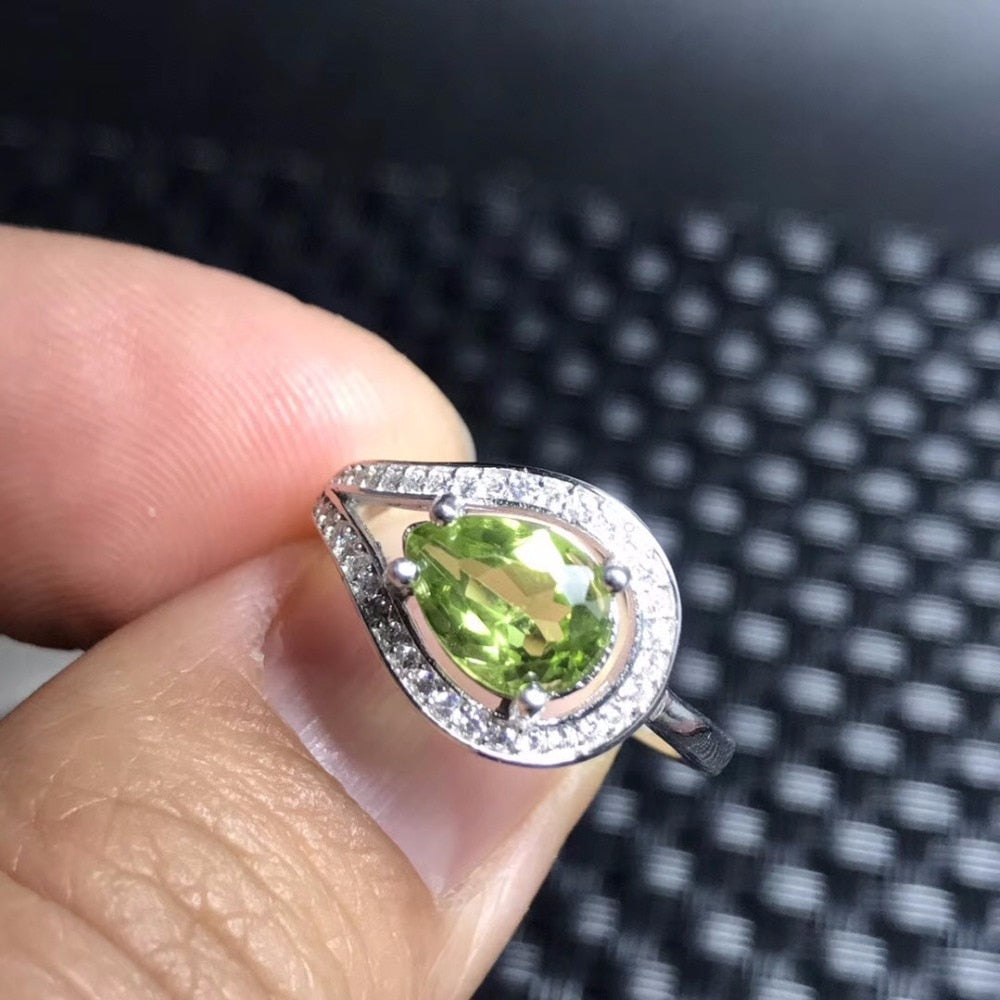 Natural olivine water drop ring 925 silver producer   price concessions peridot