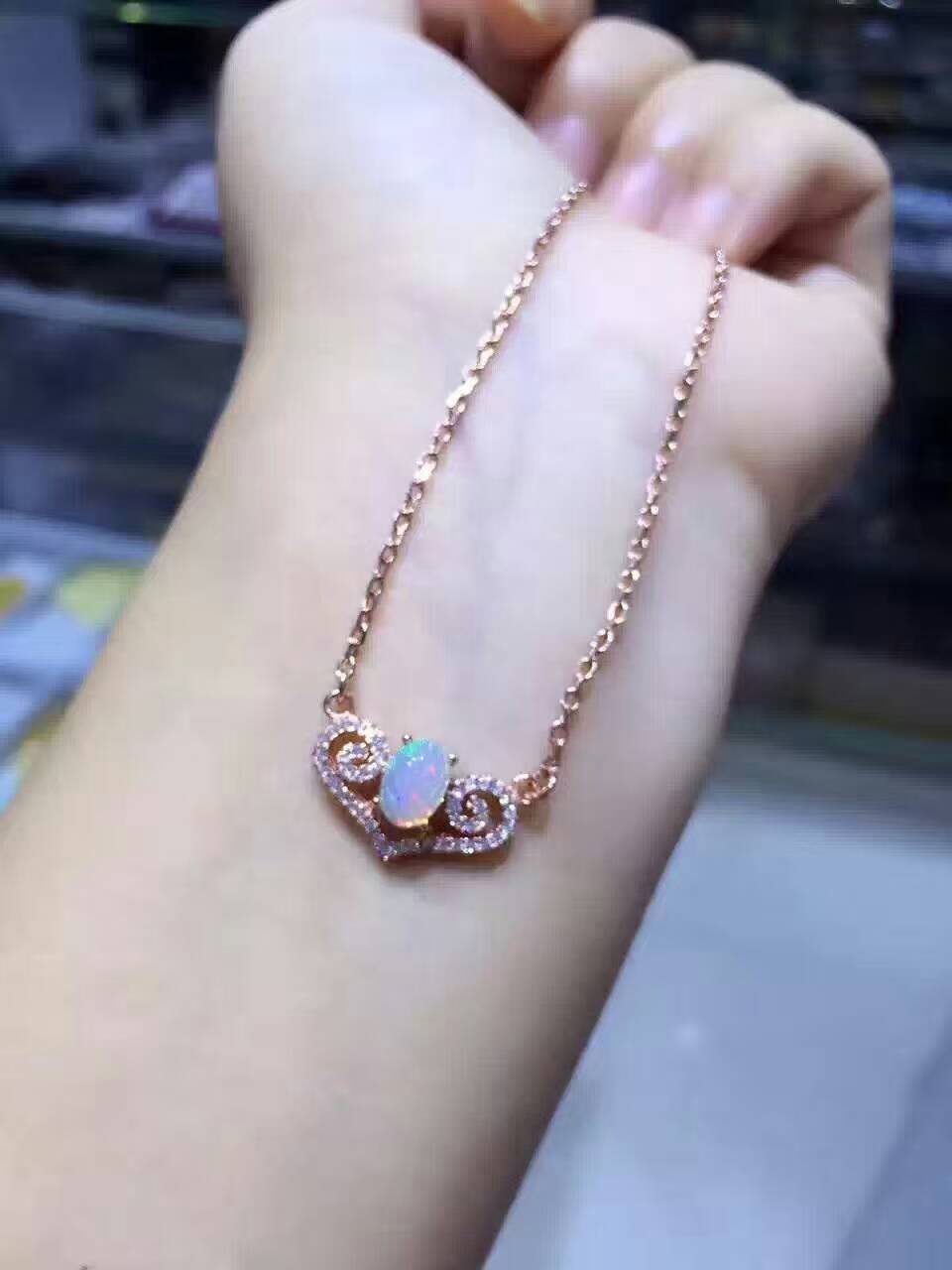 Natural opal Necklace natural gemstone Pendant Necklace S925 silver Fashion Elegant Angel eyes girls women party fine Jewelry