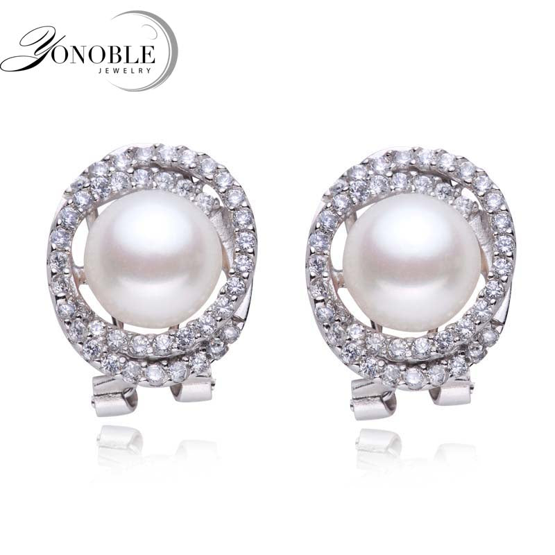 Natural pearl earrings 925 pearl earrings for women white big silver pearl earring jewelry girl birthd gift luxury