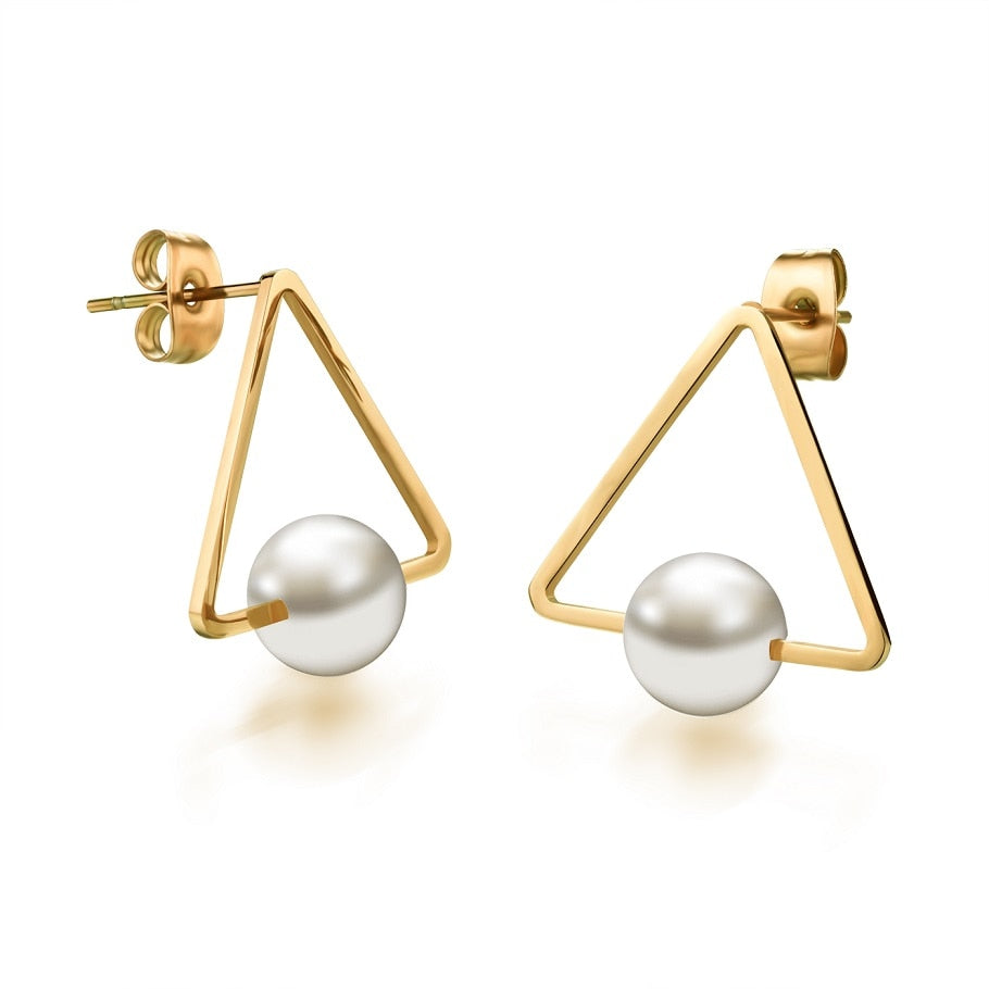 Natural pearl earrings stainless steel earrings for women stud earring large rose gold color earrings jewelry GE310