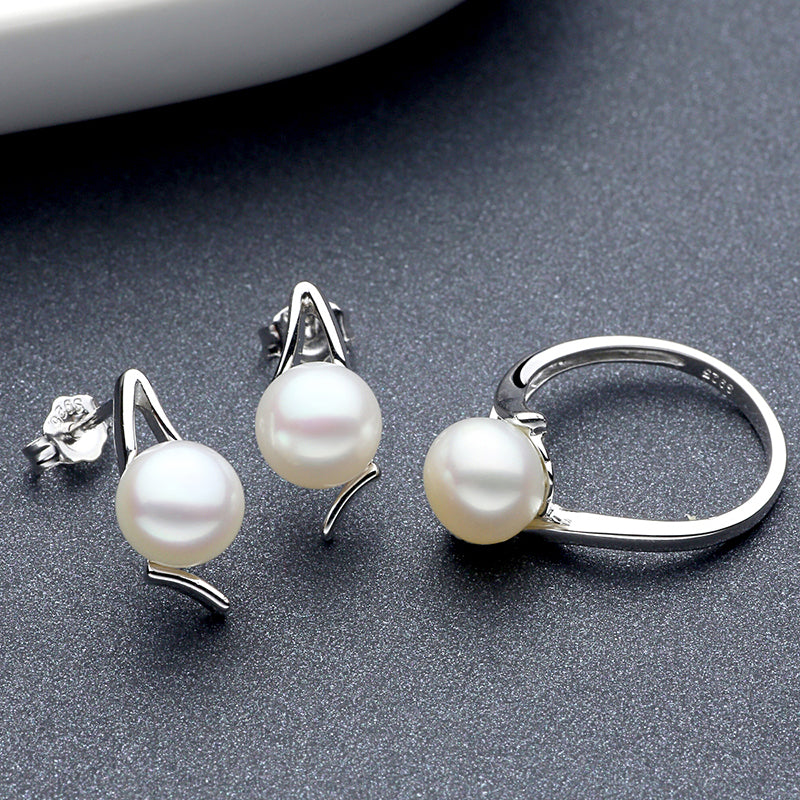 Natural pearls Earring and ring fine jewelry set in 925 sterling silver for women girls high quality fashion style big promotion