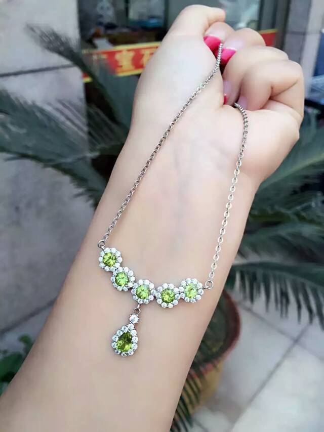 Natural peridot Necklace Natural tourmaline Pendant Necklace 925 sliver trendy round circle women Girl party gift fine Jewelry