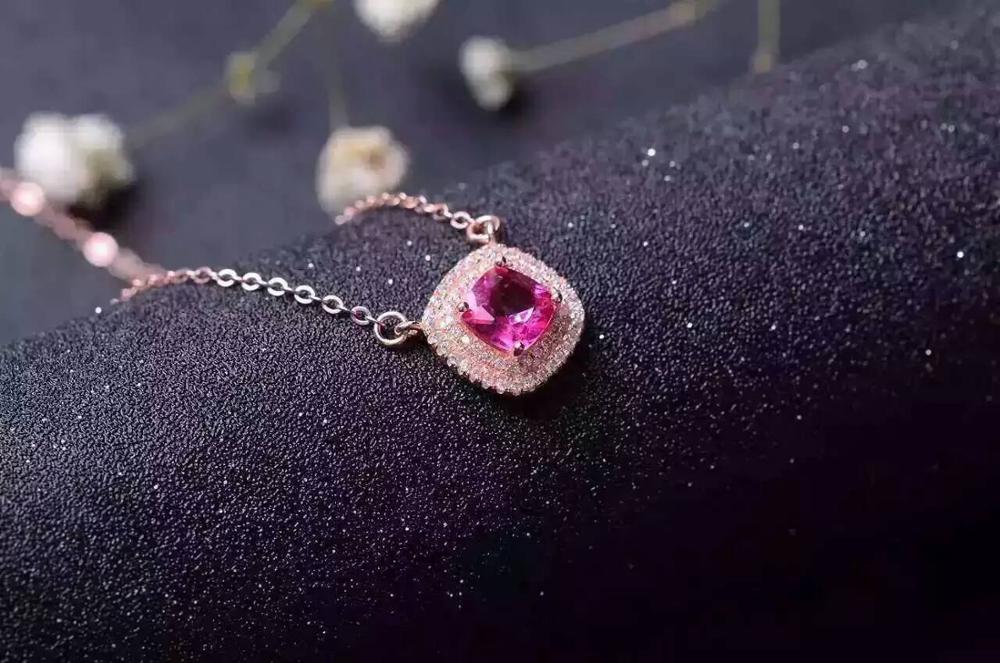 Natural pink topaz Necklace Natural Gemstone Pendant Necklace for Girls Ladies Elegant Classical square party fine Jewelry