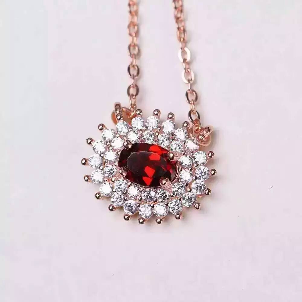 Natural red garnet stone Necklace natural gemstone Pendant Necklace S925 silver trendy Elegant round women party fine Jewelry