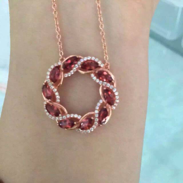 Natural red garnet stone Necklace natural multicolor tourmaline Pendant Necklace S925 silver women Fashion Fire wheel Jewelry