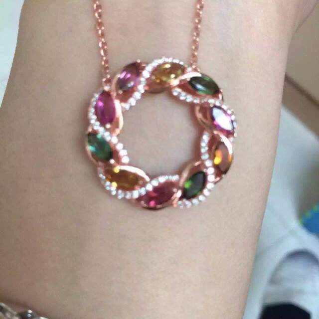 Natural red garnet stone Necklace natural multicolor tourmaline Pendant Necklace S925 silver women Fashion Fire wheel Jewelry