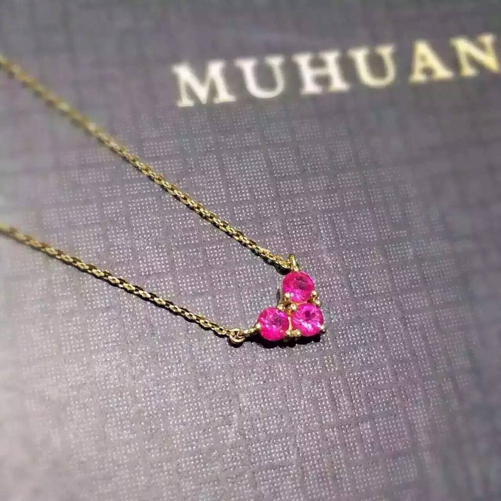 Natural red ruby stone Necklace natural gemstone Pendant Necklace S925 silver Fashion Simple triangle round Clavicle Jewelry