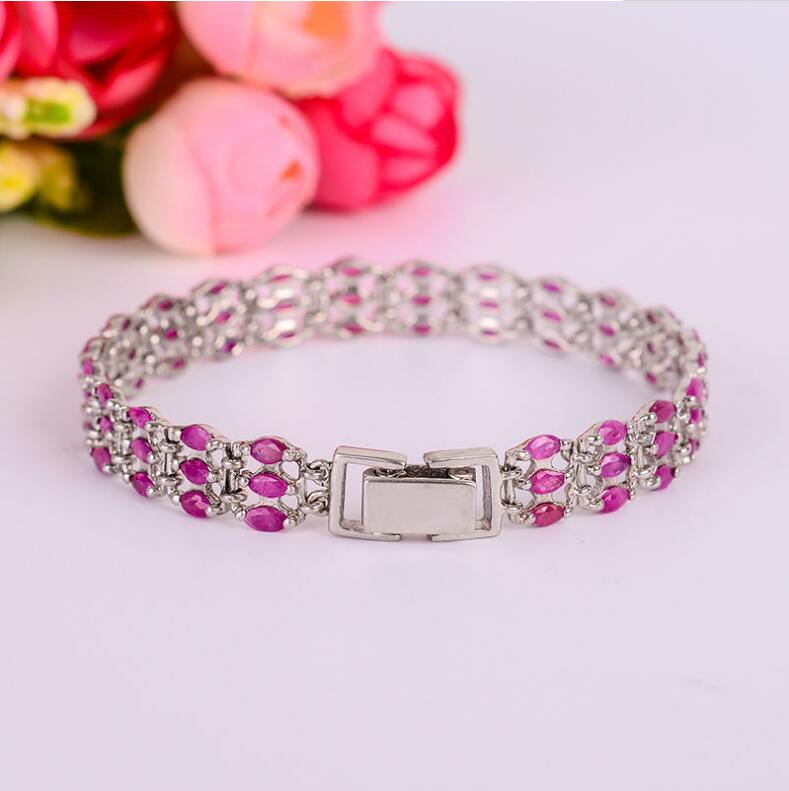 Natural ruby chain bracelet Free shipping Original ruby 925 sterling silver 2*4mm 64pcs